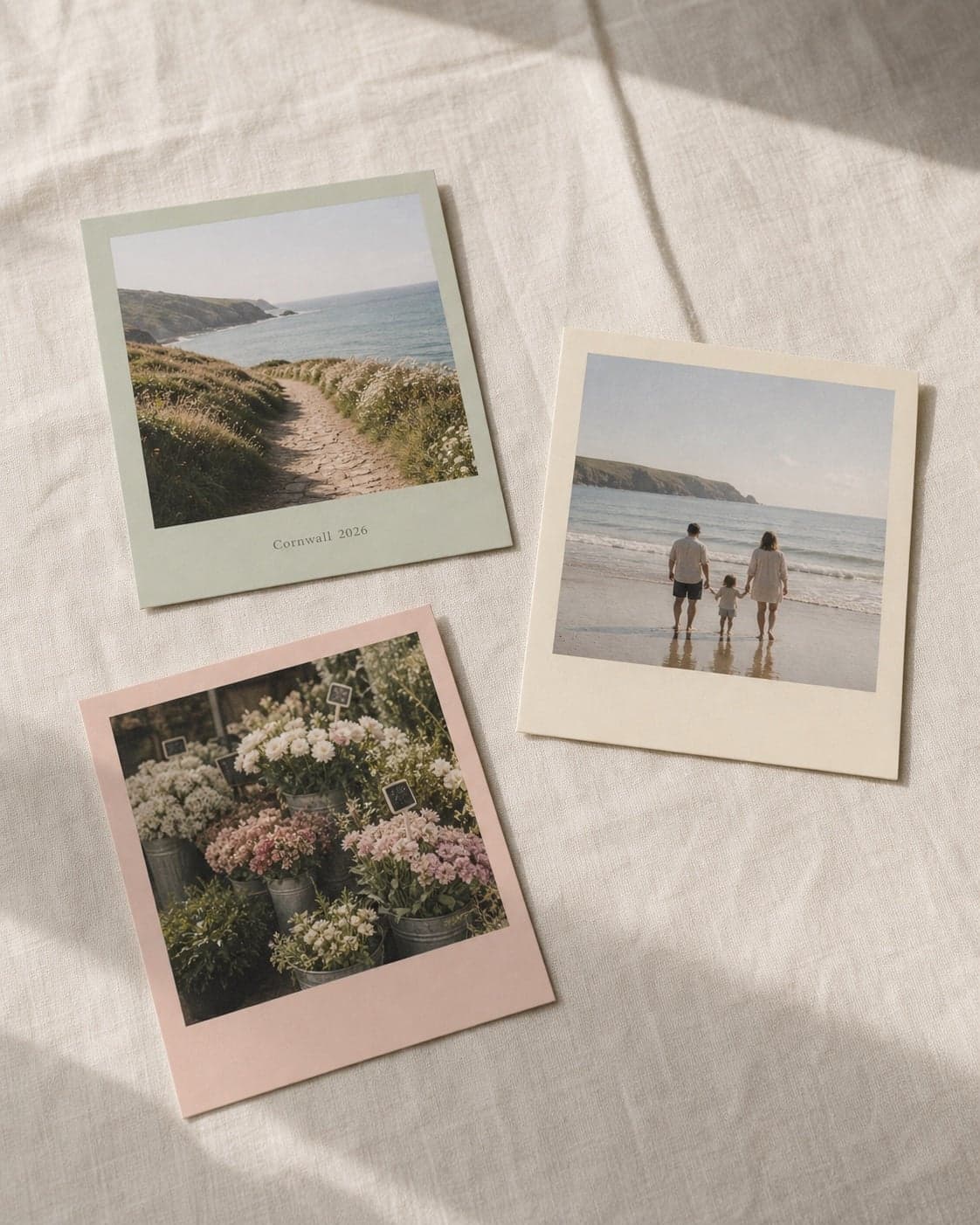 Cream, sage, and blush retro prints showing different border choices