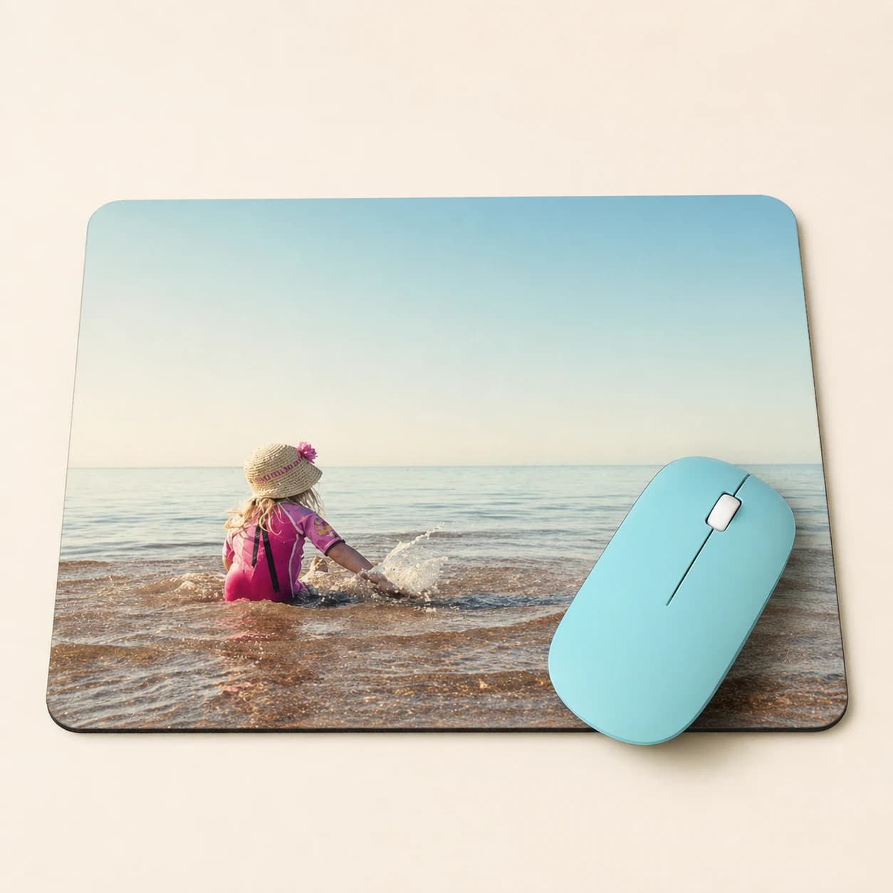 Personalised rectangular photo mousemat in a studio setting