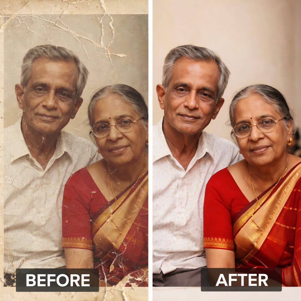 Before and after photo restoration example