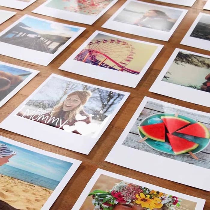 Retro prints arranged on a table